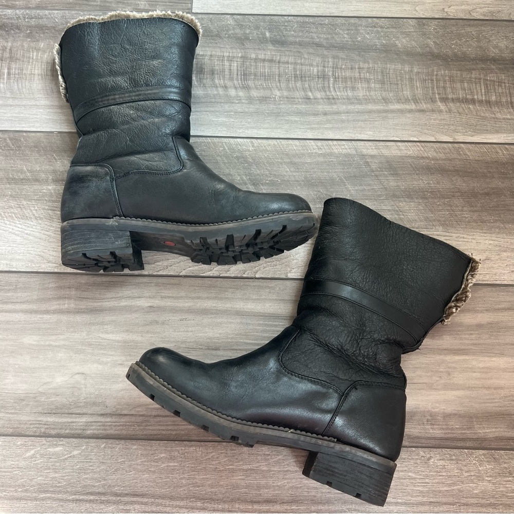 Blondo Black Leather Fold-Over Fur-Trim Ankle Boots - 10M - Picture 10 of 12